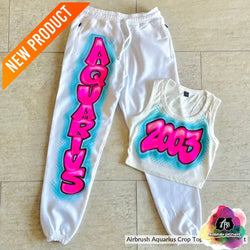 airbrush custom spray paint  Airbrush Aquarius Crop Top And Jogger Set shirts hats shoes outfit  graffiti 90s 80s design t-shirts  Airbrush Brothers Joggers