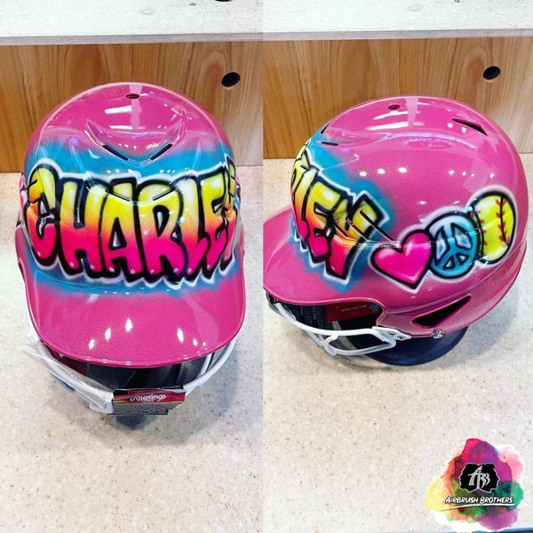 airbrush custom spray paint  Airbrush Peace & Love Helmet Design shirts hats shoes outfit  graffiti 90s 80s design t-shirts  Airbrush Brothers helmet