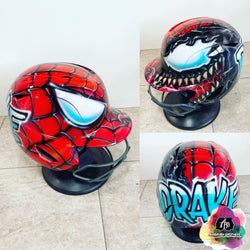 airbrush custom spray paint  Airbrush Spiderman & Venom Design (Full Helmet) shirts hats shoes outfit  graffiti 90s 80s design t-shirts  AirbrushBrothers helmet