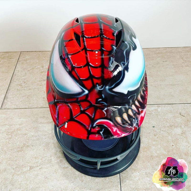 airbrush custom spray paint  Airbrush Spiderman & Venom Design (Full Helmet) shirts hats shoes outfit  graffiti 90s 80s design t-shirts  AirbrushBrothers helmet