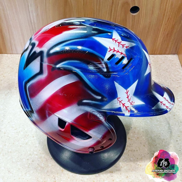 airbrush custom spray paint  Airbrush USA Flag w/ Baseball Stars Design (Full Helmet) shirts hats shoes outfit  graffiti 90s 80s design t-shirts  AirbrushBrothers helmet