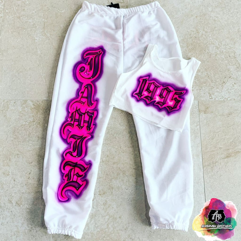 airbrush custom spray paint  Airbrush 1995 Crop Top And Jogger Set shirts hats shoes outfit  graffiti 90s 80s design t-shirts  Airbrush Brothers Joggers