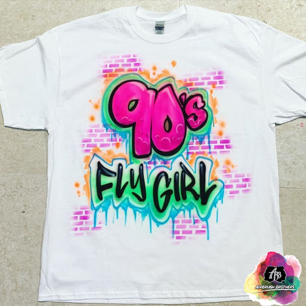 airbrush custom spray paint  Airbrush 90's Fly Girl Shirt Design shirts hats shoes outfit  graffiti 90s 80s design t-shirts  Airbrush Brothers Shirt