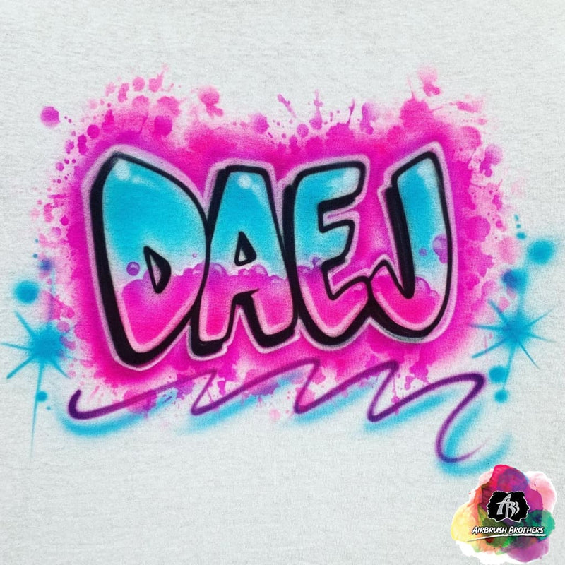 airbrush custom spray paint  Airbrush 90's Paint Splatter Name Design shirts hats shoes outfit  graffiti 90s 80s design t-shirts  Airbrush Brothers Shirt