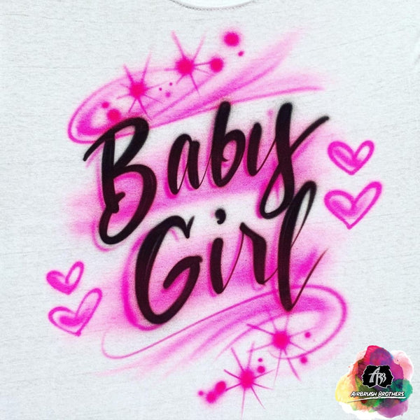 airbrush custom spray paint  Airbrush Baby Girl w/ Hearts Shirt Design shirts hats shoes outfit  graffiti 90s 80s design t-shirts  Airbrush Brothers Shirt