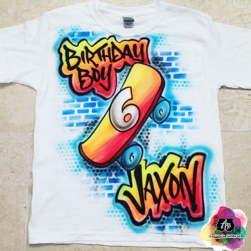 airbrush custom spray paint  Airbrush Birthday Skater Boy Design shirts hats shoes outfit  graffiti 90s 80s design t-shirts  Airbrush Brothers Shirt