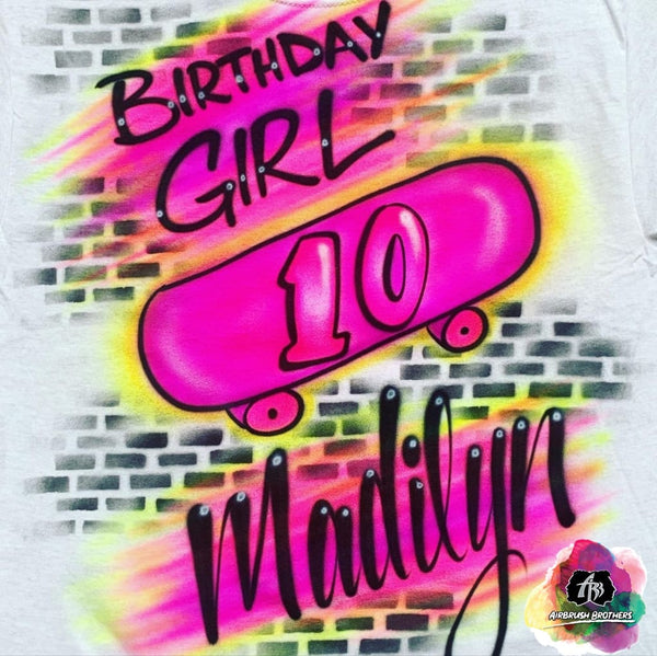 airbrush custom spray paint  Airbrush Birthday Skater Girl Design shirts hats shoes outfit  graffiti 90s 80s design t-shirts  Airbrush Brothers Shirt