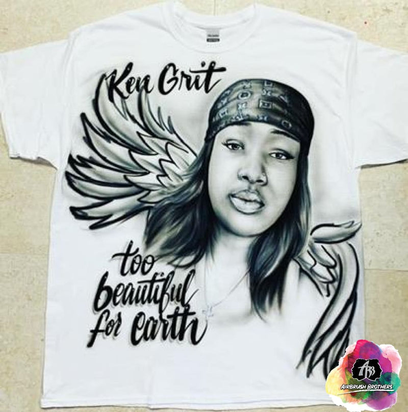 airbrush custom spray paint  Airbrush Black/White Memorial Portrait Design B shirts hats shoes outfit  graffiti 90s 80s design t-shirts  Airbrush Brothers Shirt