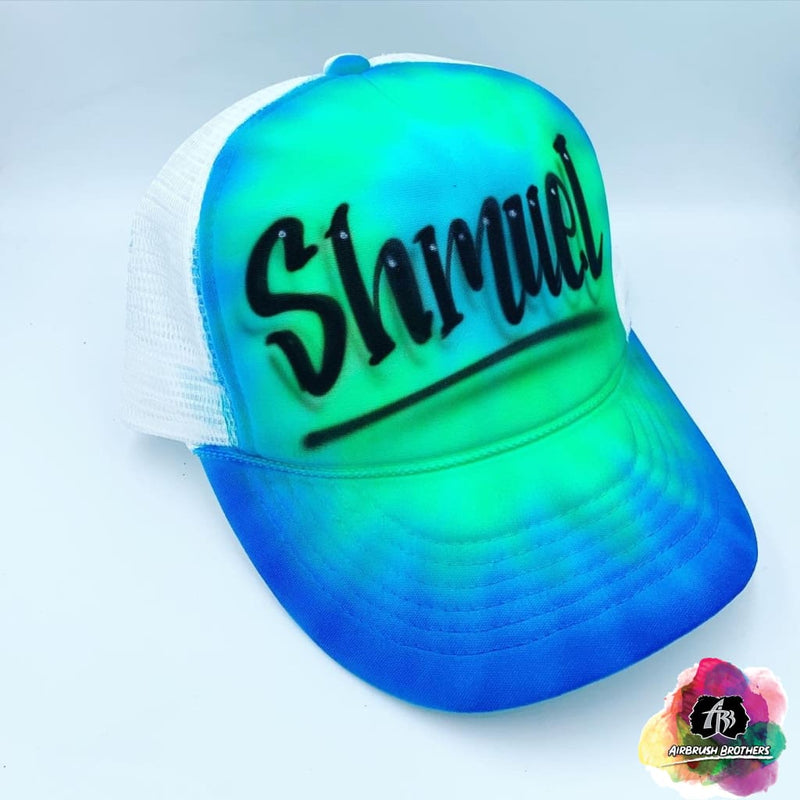 airbrush custom spray paint  Airbrush Blue Tie Dye Hat Design shirts hats shoes outfit  graffiti 90s 80s design t-shirts  Airbrush Brothers Hats