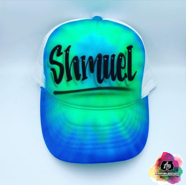 airbrush custom spray paint  Airbrush Blue Tie Dye Hat Design shirts hats shoes outfit  graffiti 90s 80s design t-shirts  Airbrush Brothers Hats