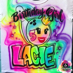 Airbrush Bowling Birthday Girl Shirt Design  custom airbrush birthday shirts Airbrush Bowling Birthday Girl Shirt Design