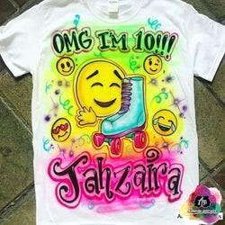 airbrush custom spray paint  Airbrush Emoji Birthday Girl Design shirts hats shoes outfit  graffiti 90s 80s design t-shirts  AirbrushBrothers shirt