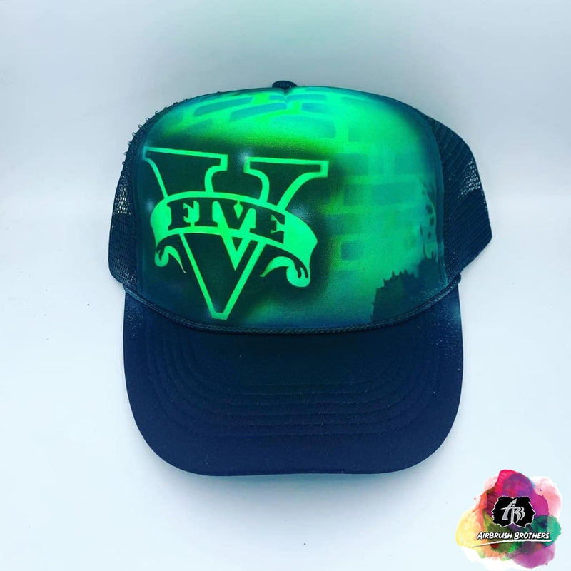 airbrush custom spray paint  Airbrush GTA 5 Hat Design shirts hats shoes outfit  graffiti 90s 80s design t-shirts  Airbrush Brothers Hats