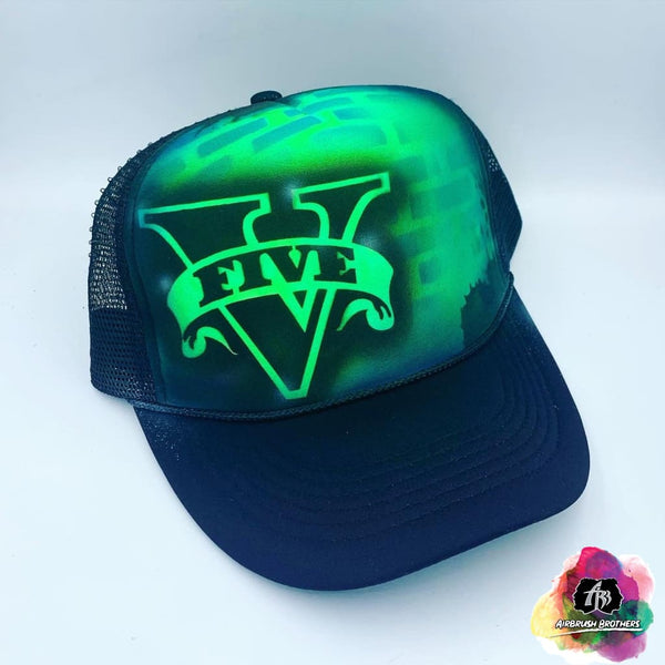 airbrush custom spray paint  Airbrush GTA 5 Hat Design shirts hats shoes outfit  graffiti 90s 80s design t-shirts  Airbrush Brothers Hats