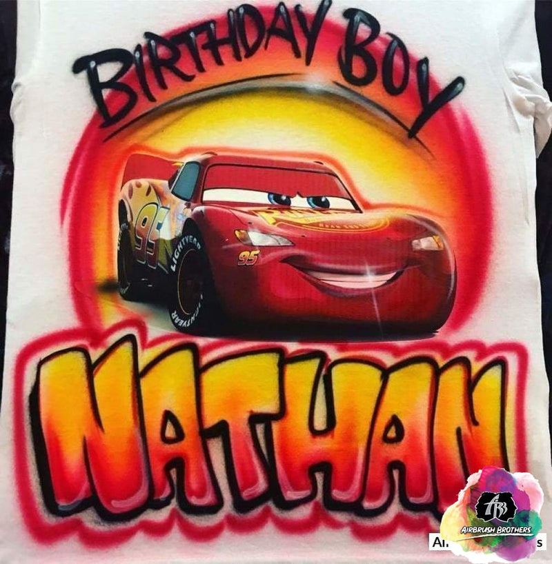 airbrush lightning mcqueen shirt design  custom airbrush birthday shirts