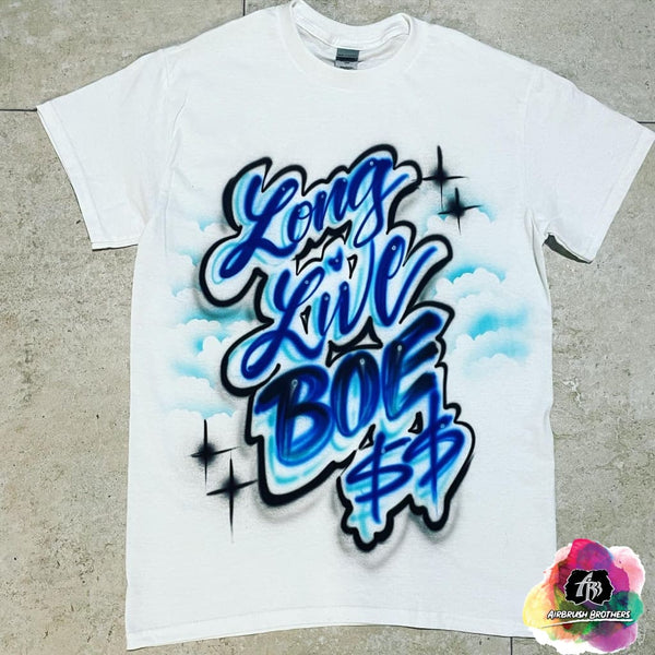 airbrush custom spray paint  Airbrush Long Live BOE Shirt Design shirts hats shoes outfit  graffiti 90s 80s design t-shirts  AirbrushBrothers Shirt