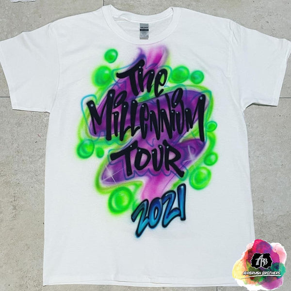 airbrush custom spray paint  Airbrush Millenium Tour Shirt Design shirts hats shoes outfit  graffiti 90s 80s design t-shirts  Airbrush Brothers Shirt