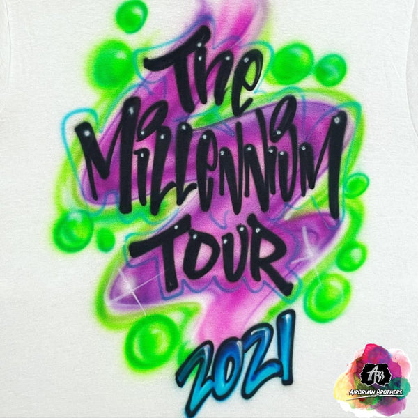 airbrush custom spray paint  Airbrush Millenium Tour Shirt Design shirts hats shoes outfit  graffiti 90s 80s design t-shirts  Airbrush Brothers Shirt