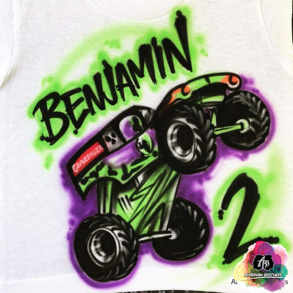 airbrush monster truck  cocomelon birthday shirt Spray paint designs on shirts