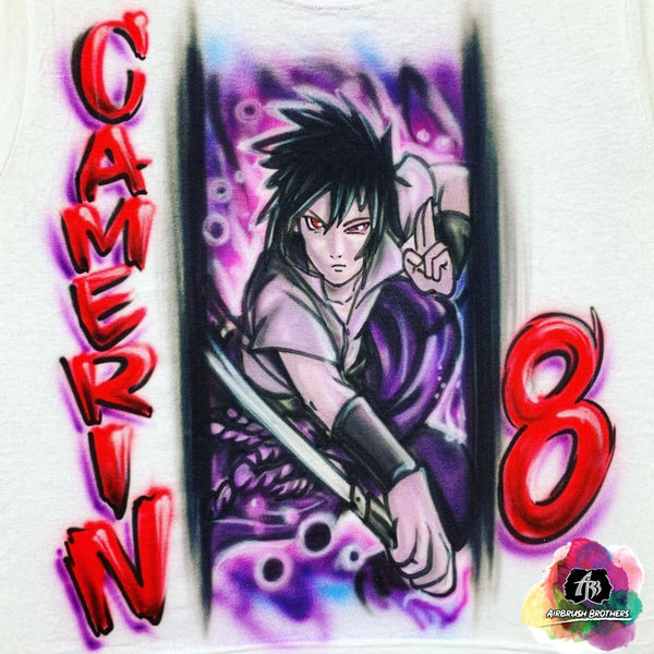 airbrush custom spray paint  Airbrush Naruto: Sasuke Birthday Shirt Design shirts hats shoes outfit  graffiti 90s 80s design t-shirts  Airbrush Brothers Shirt