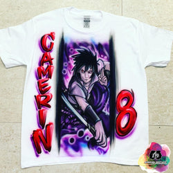 airbrush custom spray paint  Airbrush Naruto: Sasuke Birthday Shirt Design shirts hats shoes outfit  graffiti 90s 80s design t-shirts  Airbrush Brothers Shirt