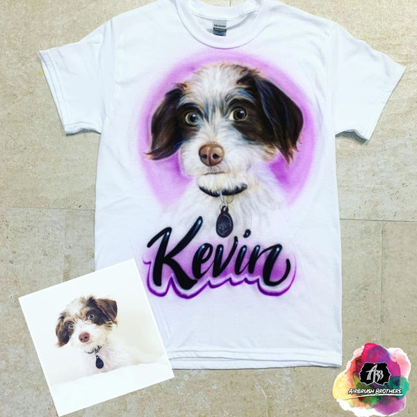 airbrush custom spray paint  Airbrush Pet Portrait with Purple Design shirts hats shoes outfit  graffiti 90s 80s design t-shirts  Airbrush Brothers Shirt