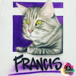 airbrush custom spray paint  Airbrush Pet Portrait With Purple Design shirts hats shoes outfit  graffiti 90s 80s design t-shirts  Airbrush Brothers Shirt