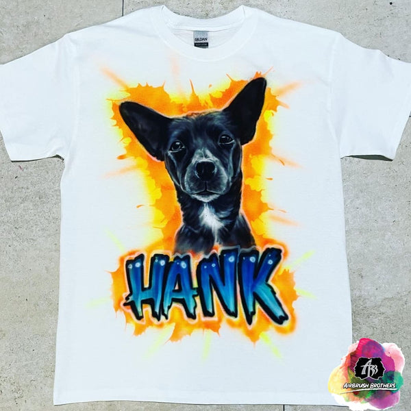 airbrush custom spray paint  Airbrush Pet Splatter Portrait Design shirts hats shoes outfit  graffiti 90s 80s design t-shirts  Airbrush Brothers Shirt