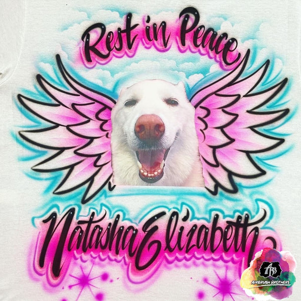 airbrush custom spray paint  Airbrush Pet w/ Wings And Clouds Memorial Shirt Design shirts hats shoes outfit  graffiti 90s 80s design t-shirts  Airbrush Brothers Shirt