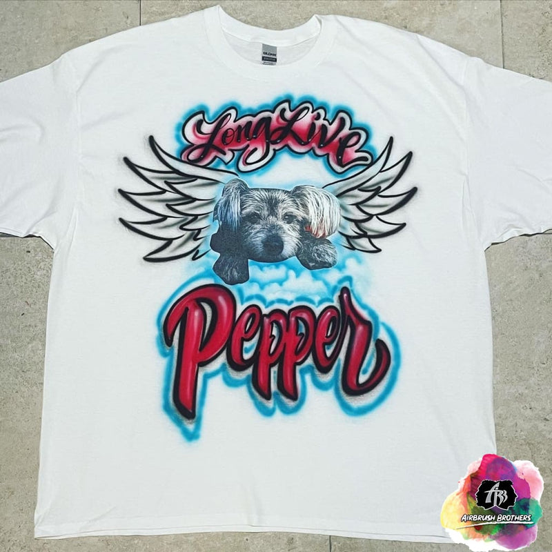 airbrush custom spray paint  Airbrush Pet w/ Wings Shirt Design shirts hats shoes outfit  graffiti 90s 80s design t-shirts  Airbrush Brothers Shirt