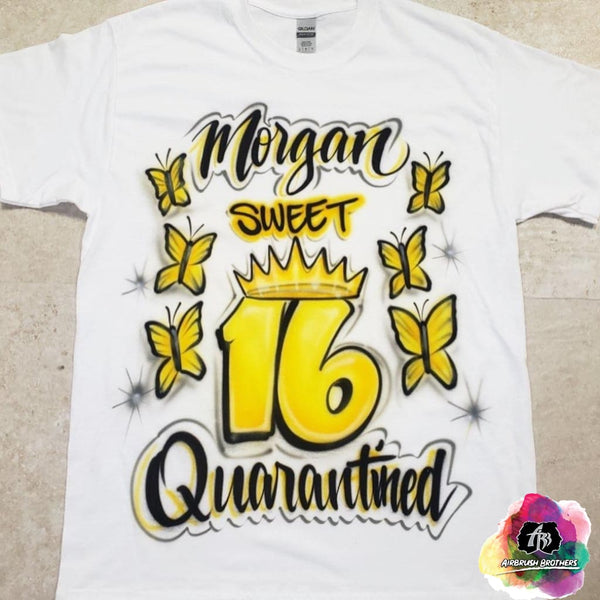 airbrush custom spray paint  Airbrush Quarantined Sweet 16 Shirt Design shirts hats shoes outfit  graffiti 90s 80s design t-shirts  Airbrush Brothers Shirt