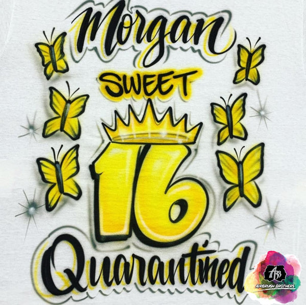 airbrush custom spray paint  Airbrush Quarantined Sweet 16 Shirt Design shirts hats shoes outfit  graffiti 90s 80s design t-shirts  Airbrush Brothers Shirt