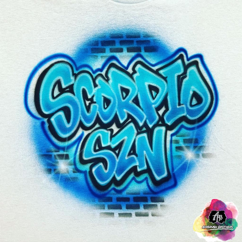 airbrush custom spray paint  Airbrush Scorpio Szn Shirt Design shirts hats shoes outfit  graffiti 90s 80s design t-shirts  Airbrush Brothers Shirt