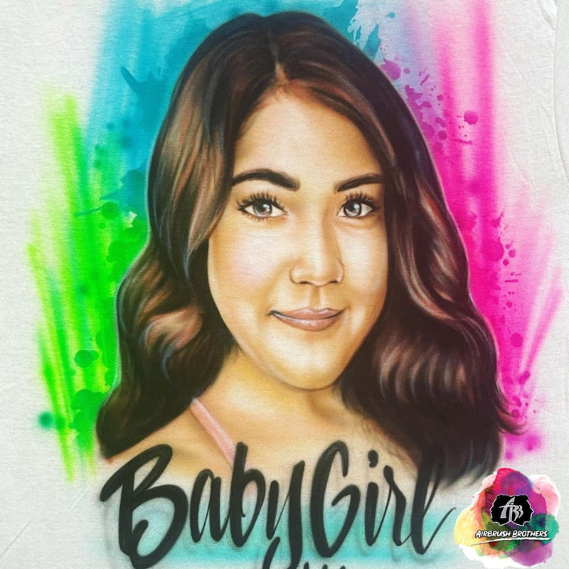 airbrush custom spray paint  Airbrush Splatter BabyGirl Portrait Shirt Design shirts hats shoes outfit  graffiti 90s 80s design t-shirts  AirbrushBrothers Shirt