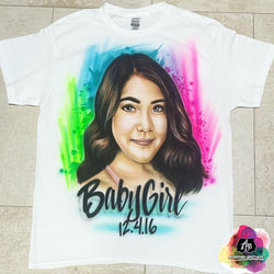 airbrush custom spray paint  Airbrush Splatter BabyGirl Portrait Shirt Design shirts hats shoes outfit  graffiti 90s 80s design t-shirts  AirbrushBrothers Shirt