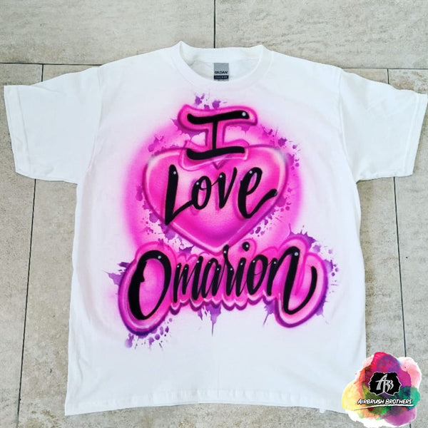 airbrush custom spray paint  Airbrush Splatter I Love Shirt Design shirts hats shoes outfit  graffiti 90s 80s design t-shirts  Airbrush Brothers Shirt