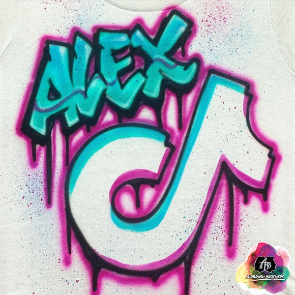 airbrush custom spray paint  Airbrush Tiktok w/ Name Birthday Shirt Design shirts hats shoes outfit  graffiti 90s 80s design t-shirts  Airbrush Brothers Shirt