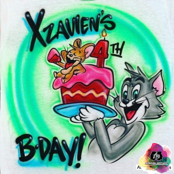 custom airbrush birthday shirts tom and jerry custom design t-shirt