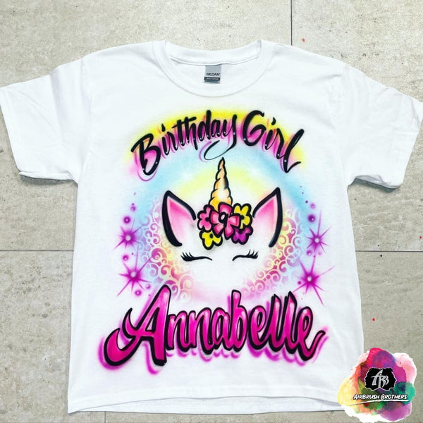 airbrush custom spray paint  Airbrush Unicorn Birthday Girl w/ Name Design shirts hats shoes outfit  graffiti 90s 80s design t-shirts  Airbrush Brothers Shirt