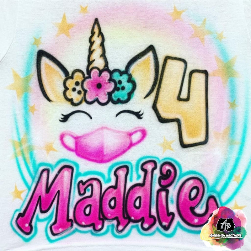 airbrush custom spray paint  Airbrush Unicorn with Mask Birthday Design shirts hats shoes outfit  graffiti 90s 80s design t-shirts  Airbrush Brothers Shirt