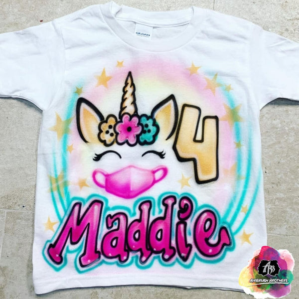 airbrush custom spray paint  Airbrush Unicorn with Mask Birthday Design shirts hats shoes outfit  graffiti 90s 80s design t-shirts  Airbrush Brothers Shirt