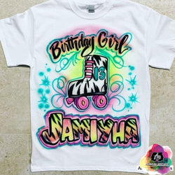 custom airbrush birthday shirts zebra print letters birthday design t- shirt