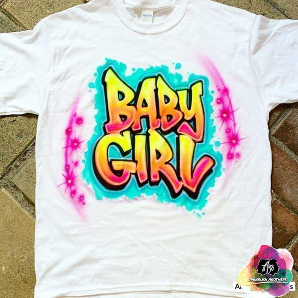 airbrush custom spray paint  Baby Girl Design shirts hats shoes outfit  graffiti 90s 80s design t-shirts  AirbrushBrothers Shirt