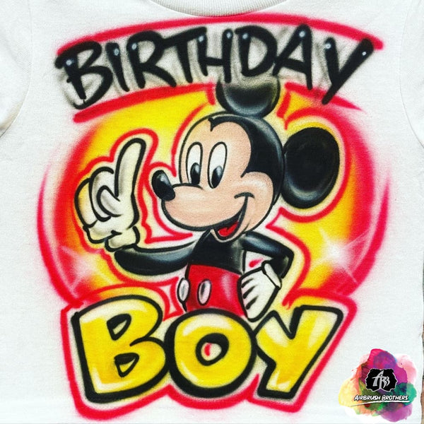 airbrush custom spray paint  Birthday Boy Mickey Mouse shirts hats shoes outfit  graffiti 90s 80s design t-shirts  Airbrush Brothers Shirt