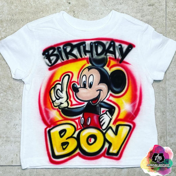 airbrush custom spray paint  Birthday Boy Mickey Mouse shirts hats shoes outfit  graffiti 90s 80s design t-shirts  Airbrush Brothers Shirt