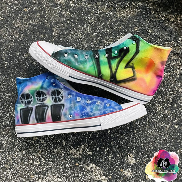 airbrush custom spray paint  Bruce Bowen Collab Airbrush Converse shirts hats shoes outfit  graffiti 90s 80s design t-shirts  AirbrushBrothers shoes