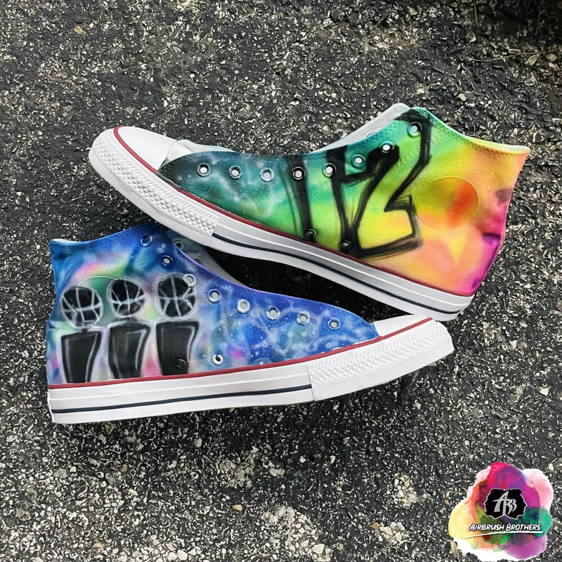 airbrush custom spray paint  Bruce Bowen Collab Airbrush Converse shirts hats shoes outfit  graffiti 90s 80s design t-shirts  AirbrushBrothers shoes