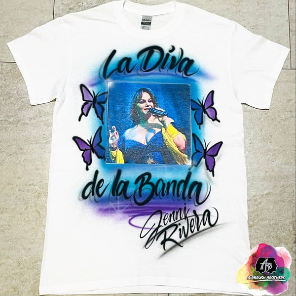 airbrush custom spray paint  Jenni Rivera Airbrush Shirt Design shirts hats shoes outfit  graffiti 90s 80s design t-shirts  Airbrush Brothers Shirt