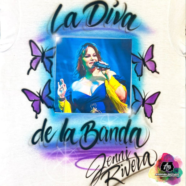 airbrush custom spray paint  Jenni Rivera Airbrush Shirt Design shirts hats shoes outfit  graffiti 90s 80s design t-shirts  Airbrush Brothers Shirt